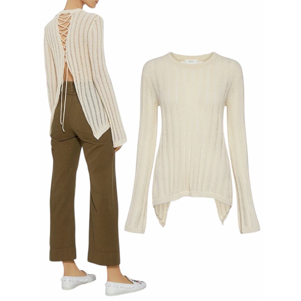 ALC Miguel Back Lace Up Pullover Sweater Cream Beige Size XS - Picture 3 of 11